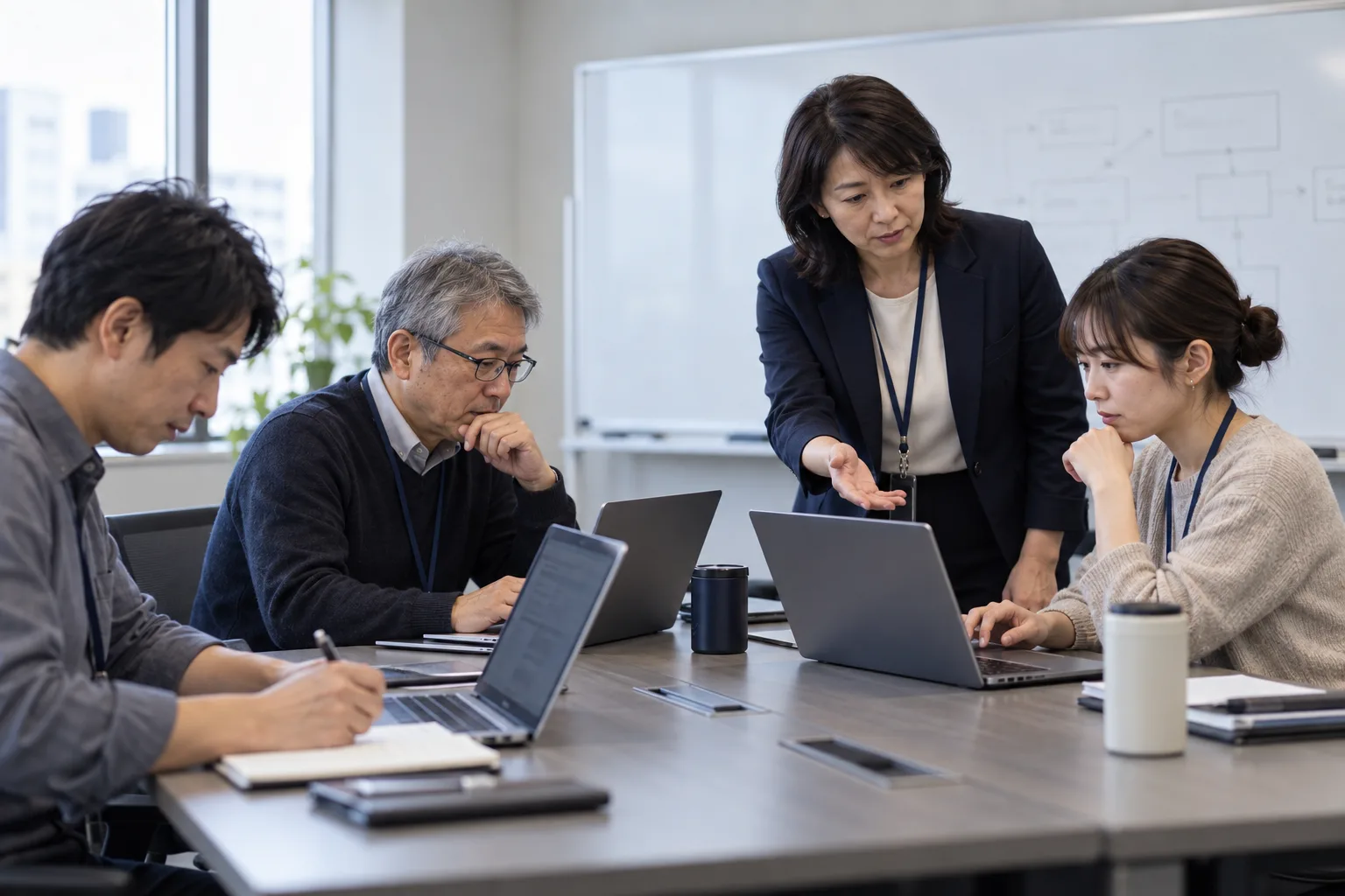一人1台のPCで演習に取り組み、講師の説明を聞く少人数研修のイメージ
