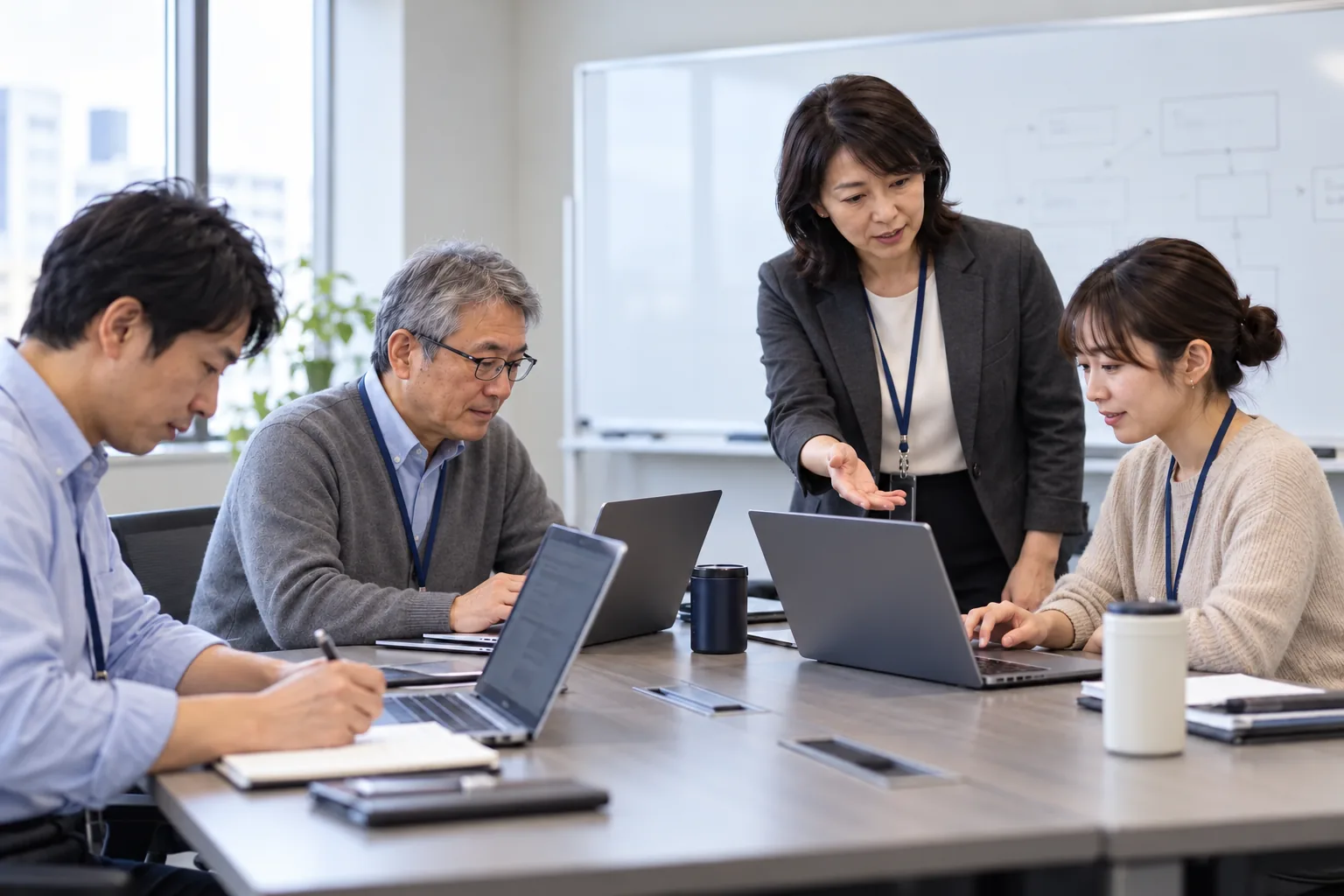 一人1台のPCで演習に取り組み、講師の説明を聞く少人数研修のイメージ